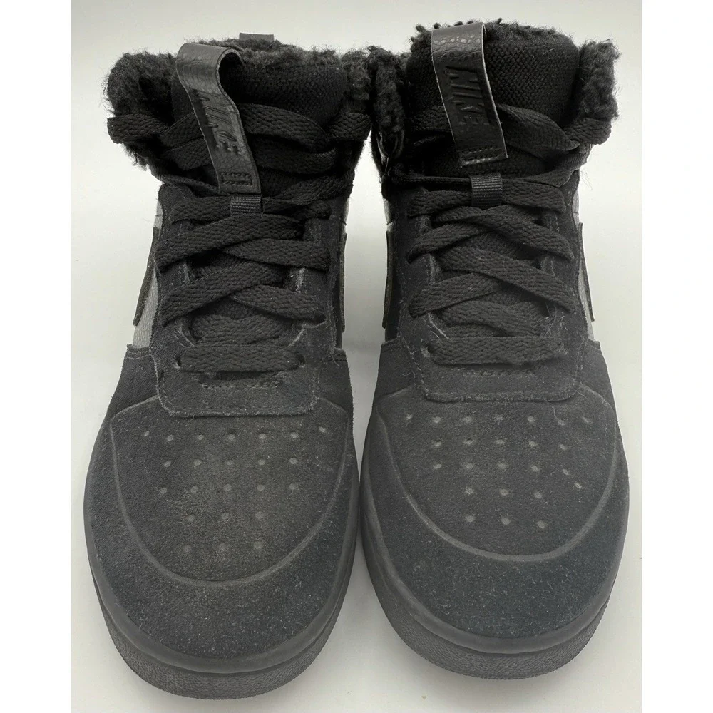 Nike Kid's Unisex Court Borough Mid Sneaker 2.5Y  Sherpa Lined Warm All Black